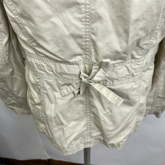 Ann Taylor Loft Jacket M Tan Khaki Button Pockets Beige Coat Lightweight Tie - Picture 10 of 14